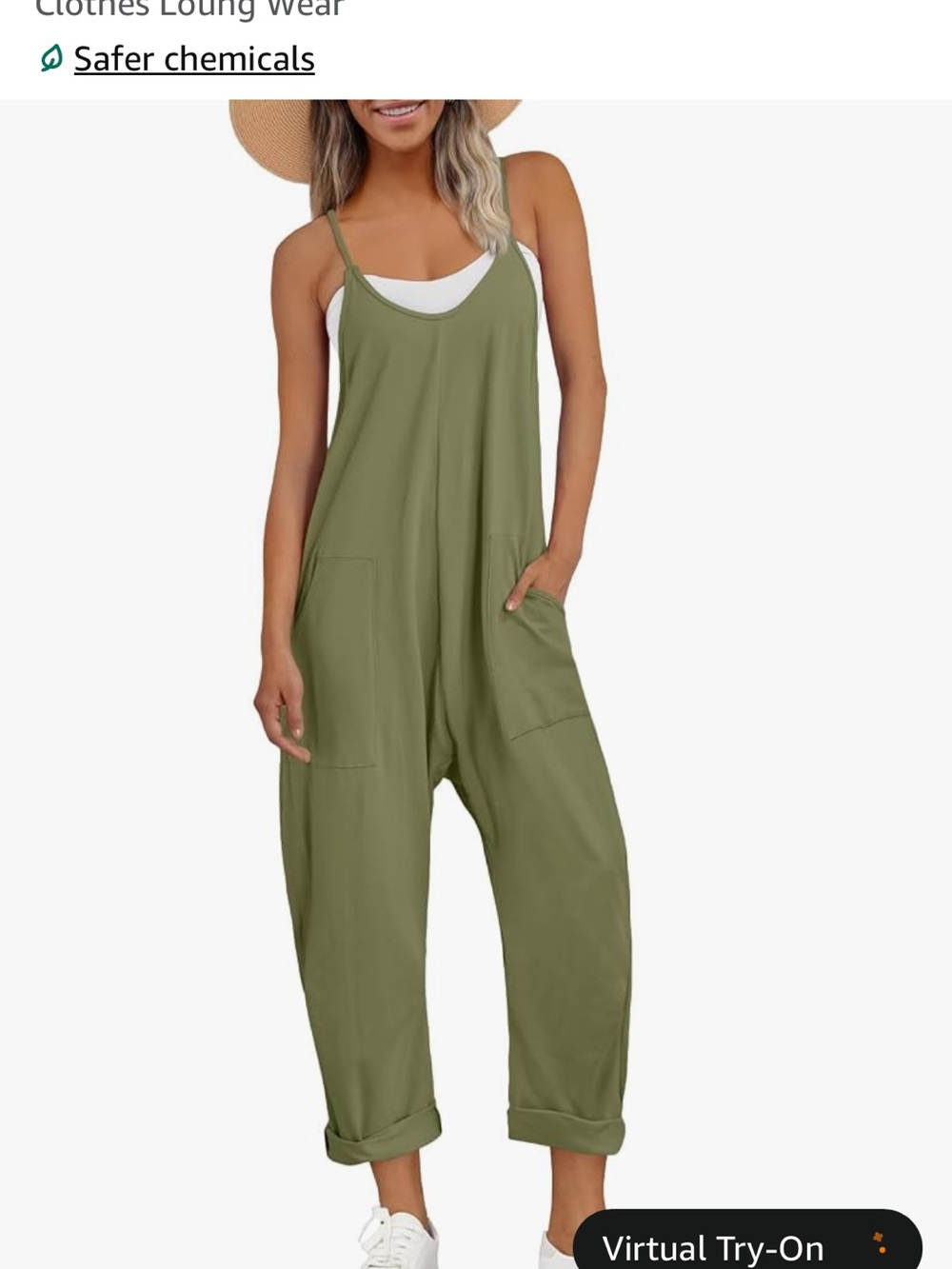 Olive Casual Wide-Leg Jumpsuit with Pockets